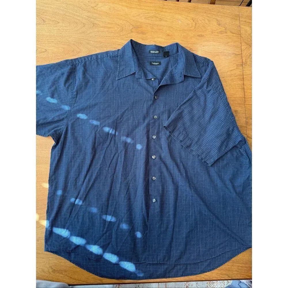 Van Heusen Men's Wrinkle Free Stain Shield Short Sleeve Button Up Shirt Blue 3XL